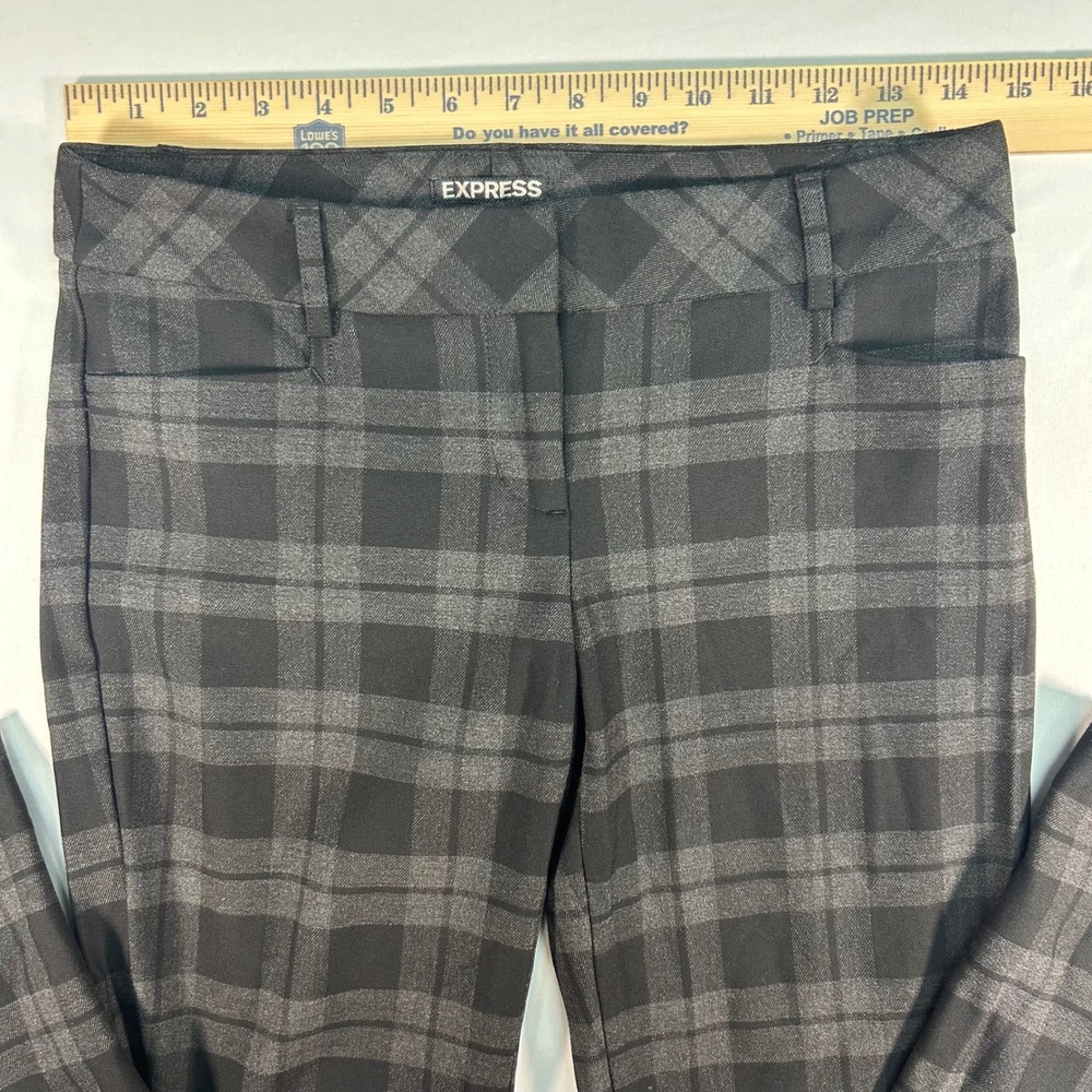 Express Columnist Dress Pants Womens 0 Grey Black Plaid Stretch Trousers RN55285 - Picture 4 of 7